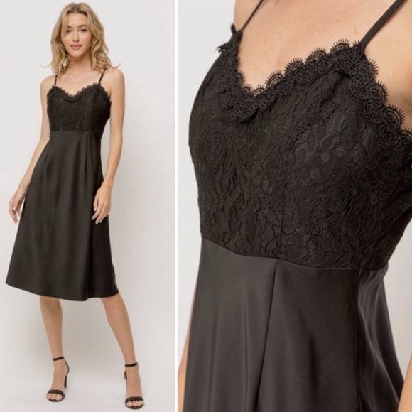 Mystree Dresses & Skirts - 84. Slip Dress Lace Inset Evening Cocktail Black Side Zip S, M & L Available NWT